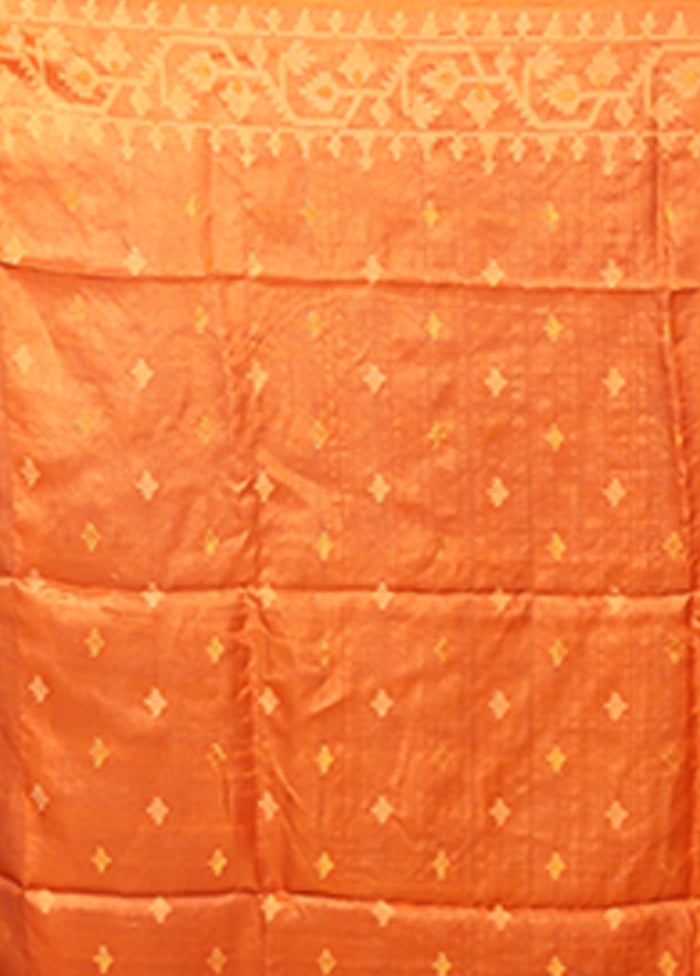 Orange Handloom Tussar Silk Saree With Blouse Piece