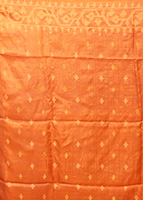 Orange Handloom Tussar Silk Saree With Blouse Piece