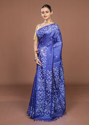 Blue Handloom Tussar Pure Silk Saree With Blouse Piece