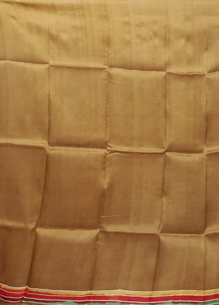 Cream Printed Silk Saree Without Blouse Piece