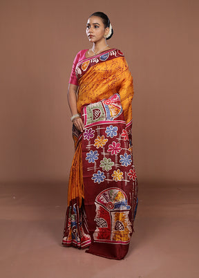 Maroon Printed Pure Silk Saree Without Blouse Piece