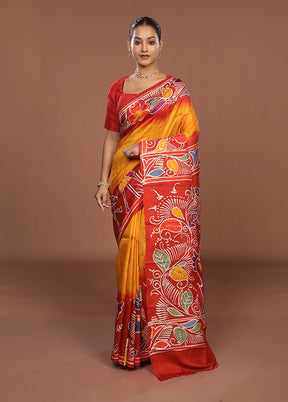 Multicolor Printed Pure Silk Saree Without Blouse Piece