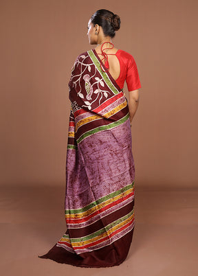 Maroon Printed Pure Silk Saree Without Blouse Piece