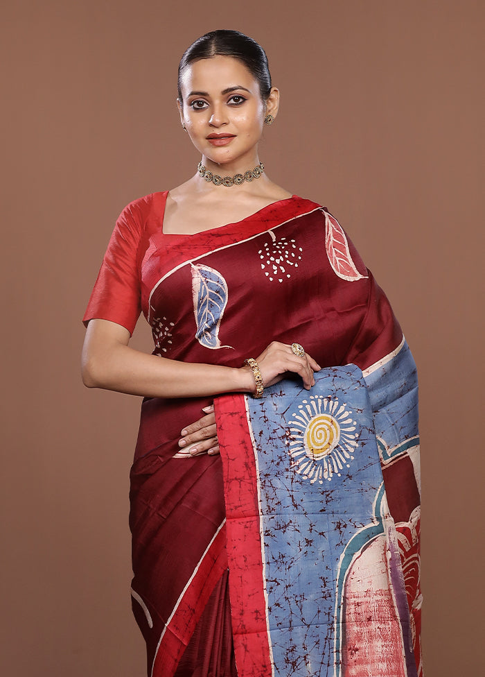 Purple Printed Silk Saree Without Blouse Piece