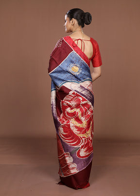Purple Printed Silk Saree Without Blouse Piece