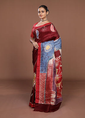 Purple Printed Silk Saree Without Blouse Piece