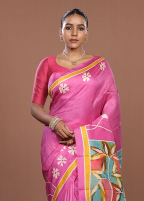 Pink Printed Silk Saree Without Blouse Piece