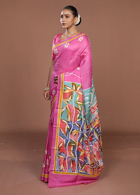 Pink Printed Silk Saree Without Blouse Piece