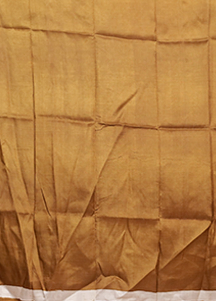 Cream Printed Silk Saree Without Blouse Piece
