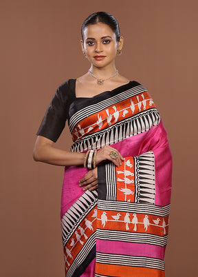 Pink Printed Silk Saree Without Blouse Piece