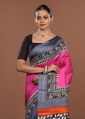 Pink Printed Silk Saree Without Blouse Piece