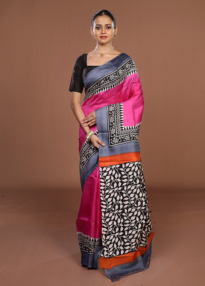 Pink Printed Silk Saree Without Blouse Piece