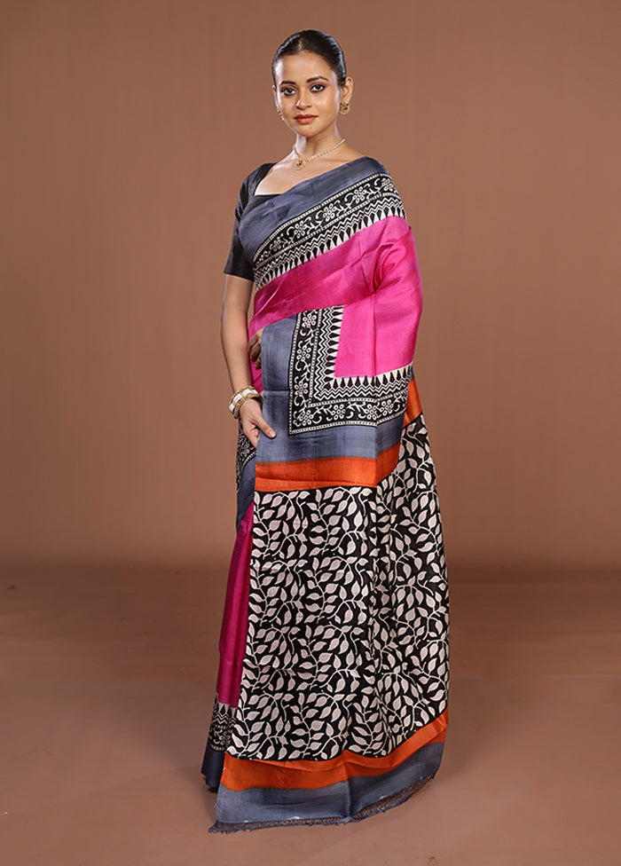 Pink Printed Silk Saree Without Blouse Piece