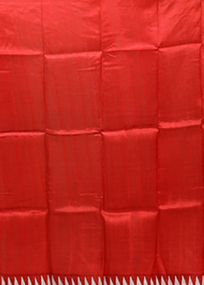 Red Printed Silk Saree Without Blouse Piece