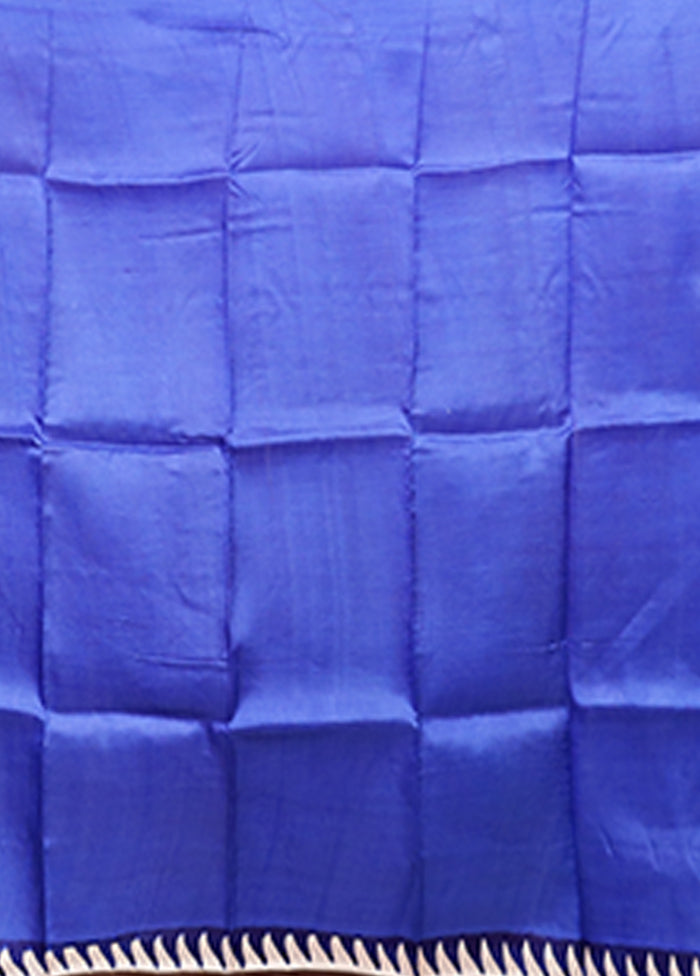 Blue Printed Silk Saree Without Blouse Piece