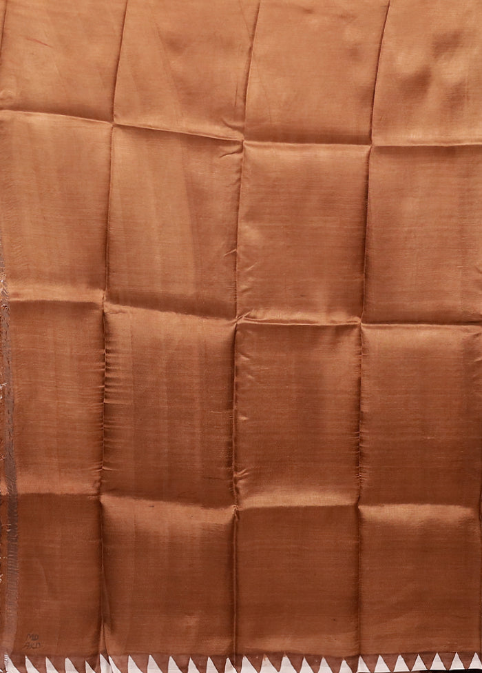Rust Printed Silk Saree Without Blouse Piece