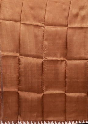 Rust Printed Silk Saree Without Blouse Piece