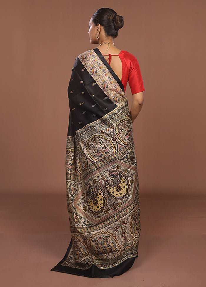 Black Printed Silk Saree Without Blouse Piece