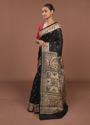 Black Printed Silk Saree Without Blouse Piece