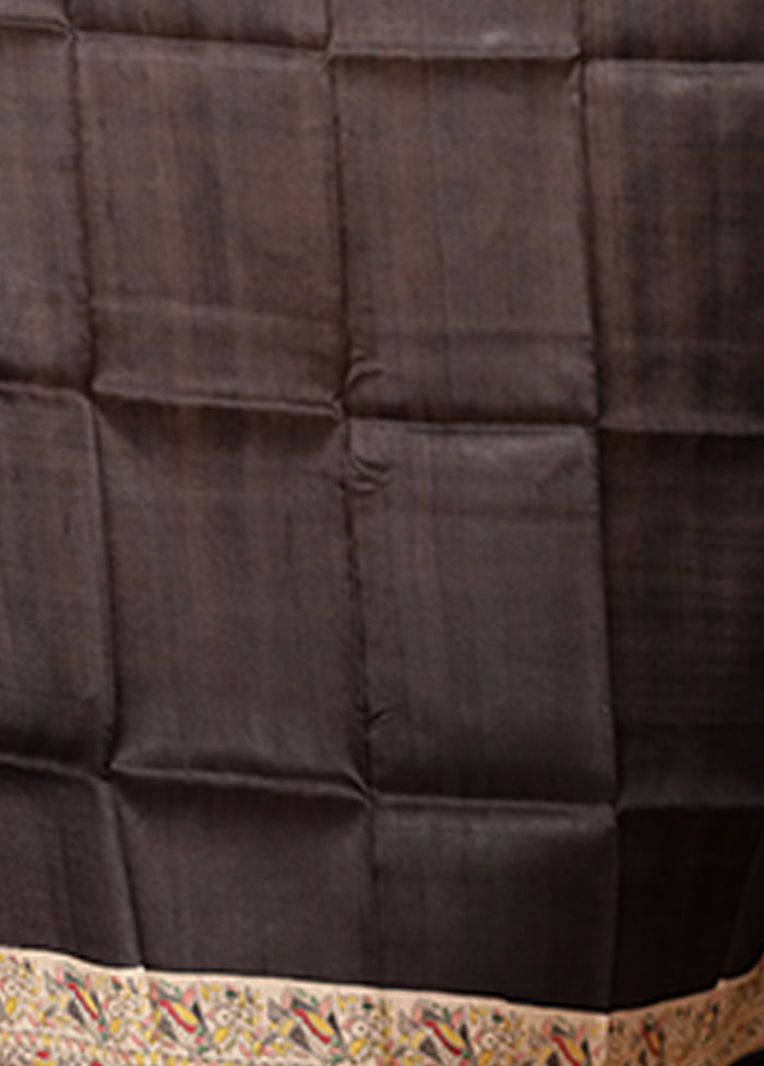Black Printed Silk Saree Without Blouse Piece