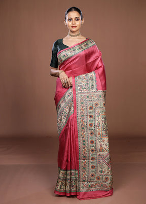Pink Printed Pure Silk Saree Without Blouse Piece