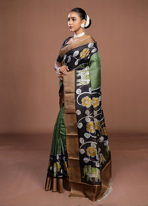 Multicolor Handloom Tussar Pure Silk Saree With Blouse Piece