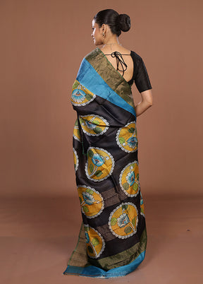 Multicolor Handloom Tussar Pure Silk Saree With Blouse Piece
