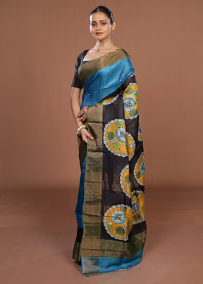Multicolor Handloom Tussar Pure Silk Saree With Blouse Piece