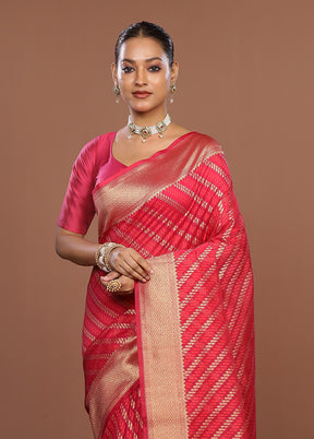 Pink Kora Silk Saree With Blouse Piece
