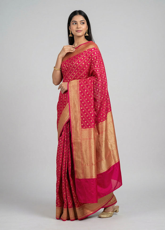 Pink Kora Silk Saree With Blouse Piece