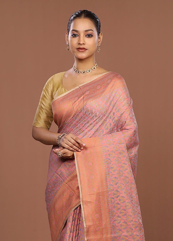Pink Kora Silk Saree With Blouse Piece