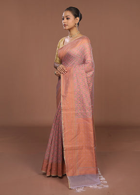 Pink Kora Silk Saree With Blouse Piece