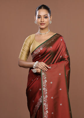 Brown Katan Silk Saree With Blouse Piece