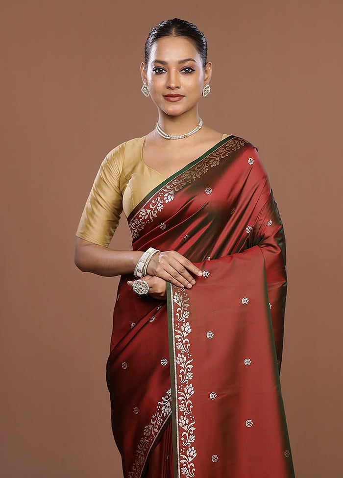 Brown Katan Silk Saree With Blouse Piece