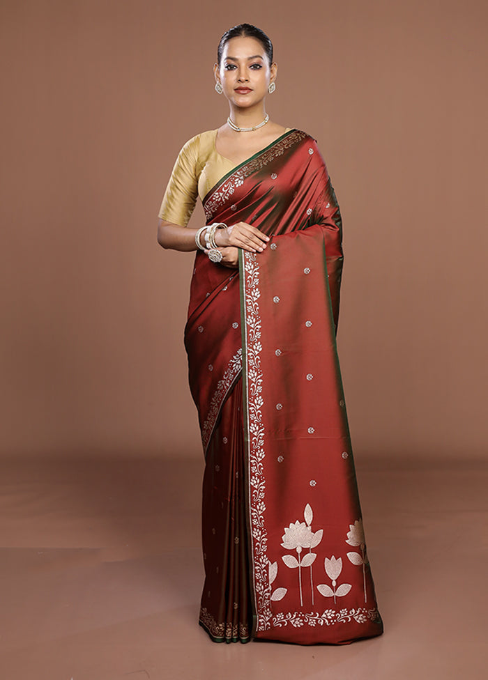 Brown Katan Silk Saree With Blouse Piece