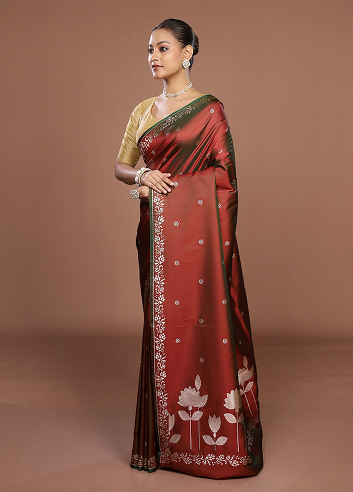Brown Katan Silk Saree With Blouse Piece