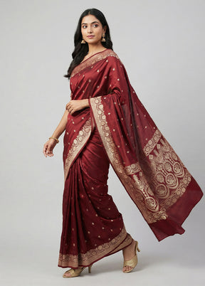 Maroon Katan Silk Saree With Blouse Piece