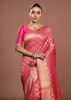 Pink Kora Silk Saree With Blouse Piece