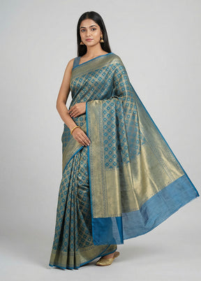 Blue Kora Silk Saree With Blouse Piece