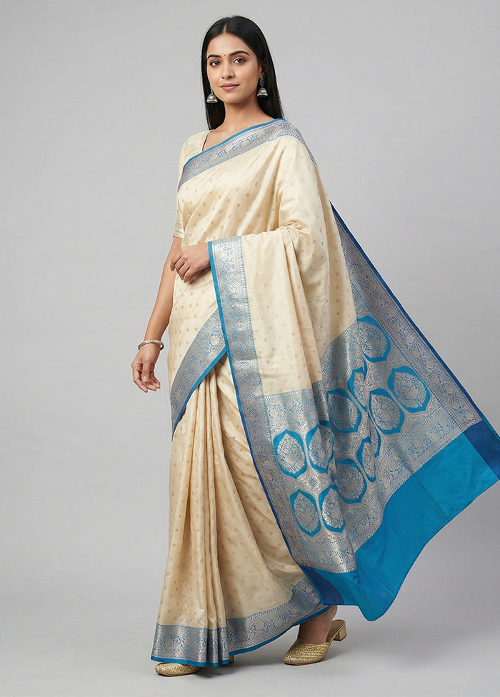 Cream Katan Silk Saree With Blouse Piece