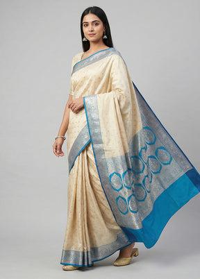 Cream Katan Silk Saree With Blouse Piece