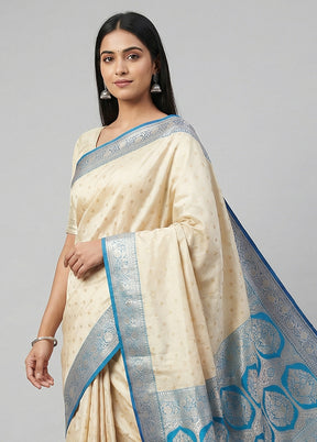 Cream Katan Silk Saree With Blouse Piece