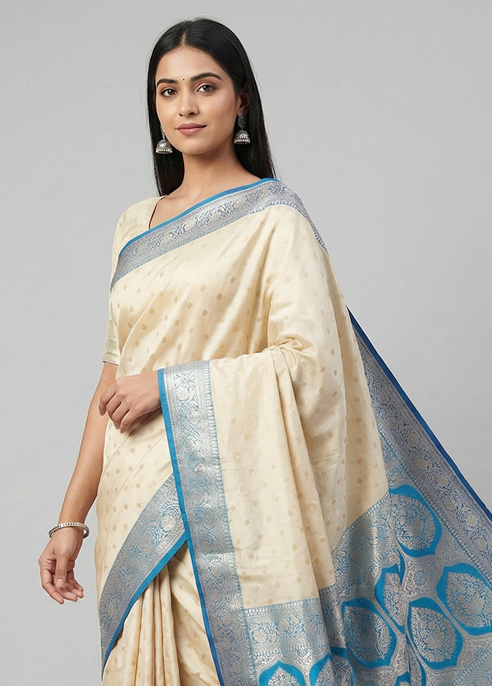 Cream Katan Silk Saree With Blouse Piece