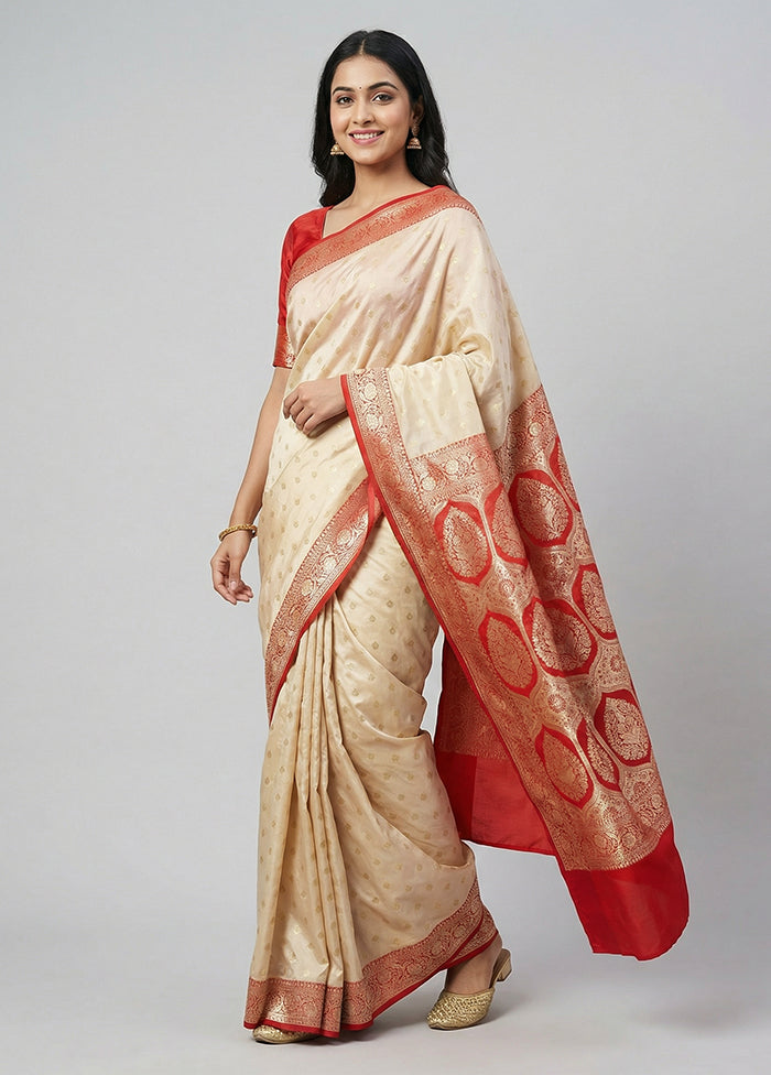 Cream Katan Silk Saree With Blouse Piece