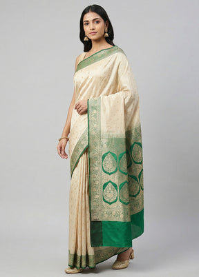 Cream Katan Silk Saree With Blouse Piece
