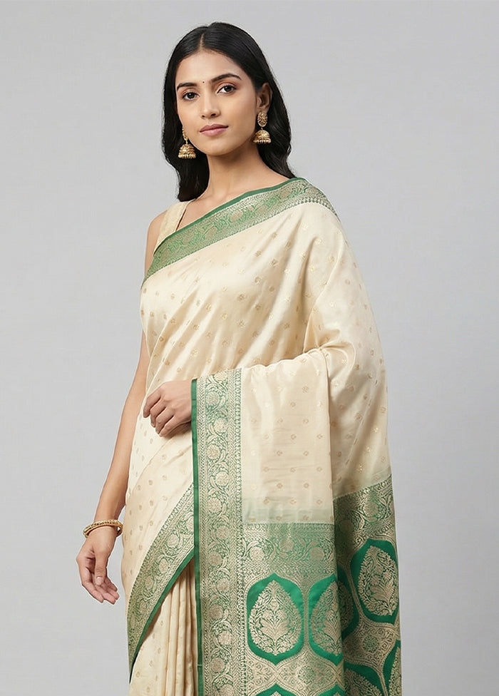 Cream Katan Silk Saree With Blouse Piece
