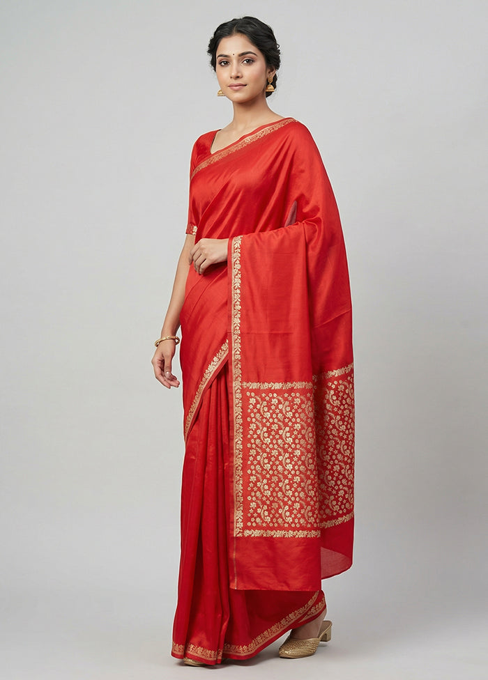 Red Katan Silk Saree With Blouse Piece