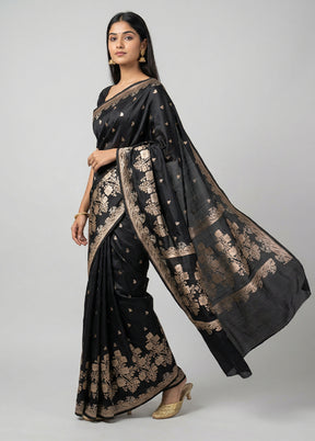 Black Katan Silk Saree With Blouse Piece