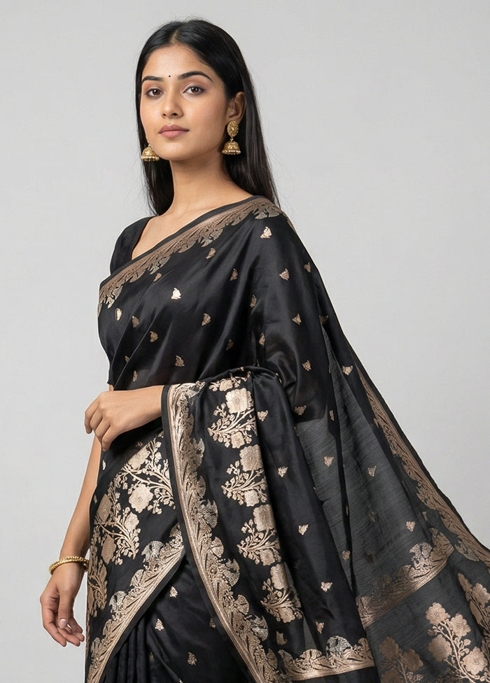 Black Katan Silk Saree With Blouse Piece