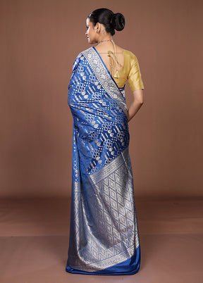Blue Dupion Silk Saree With Blouse Piece